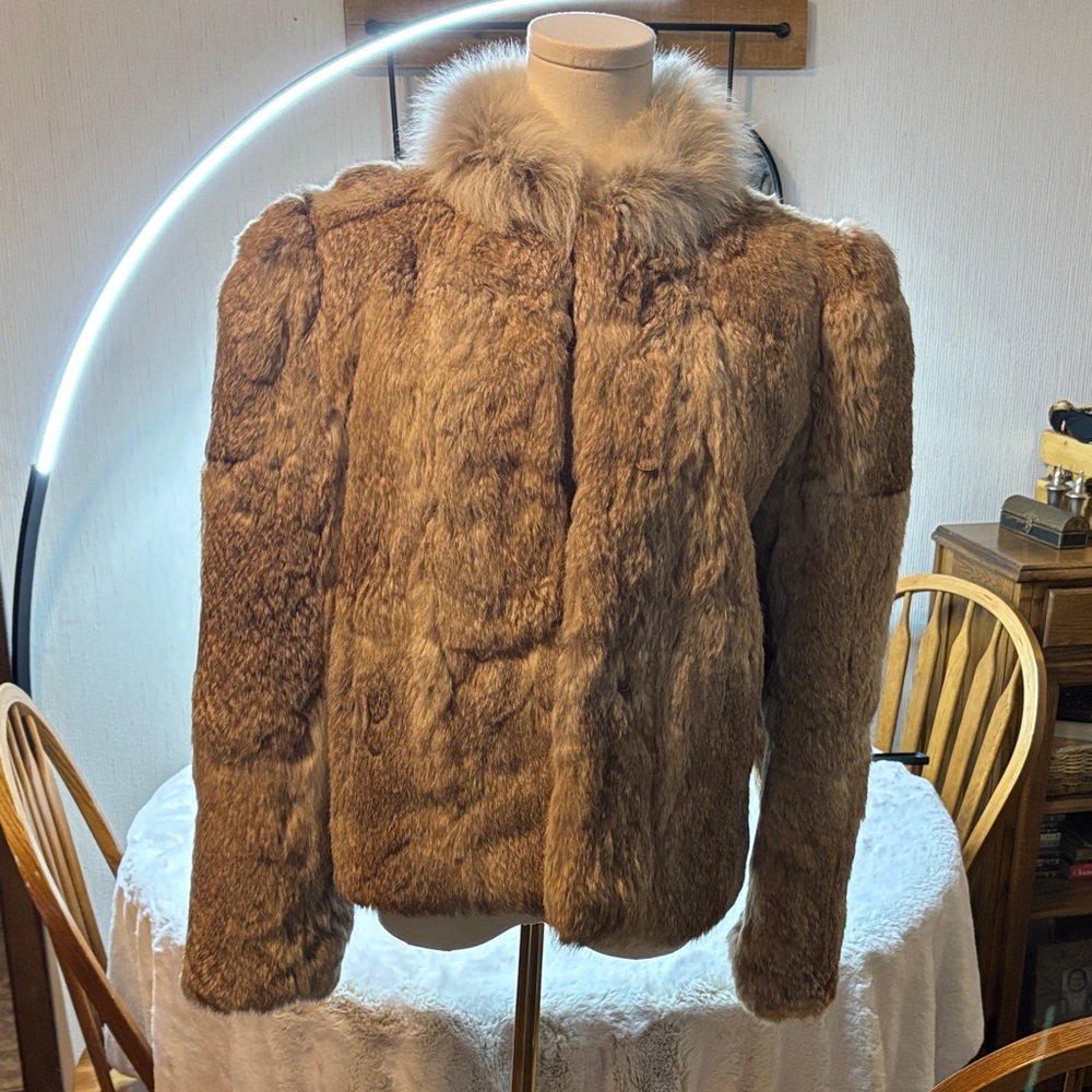 Brown Rabbit Fur Jacket with Fox Fur Collar